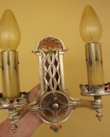 PAIR 1920s 2-arm silvery sconces by Empire.