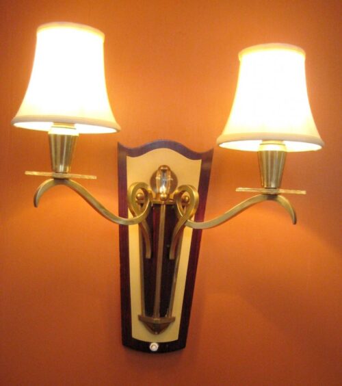PAIR 1950s 2-arm Eames Mid-century sconces. Likely French.